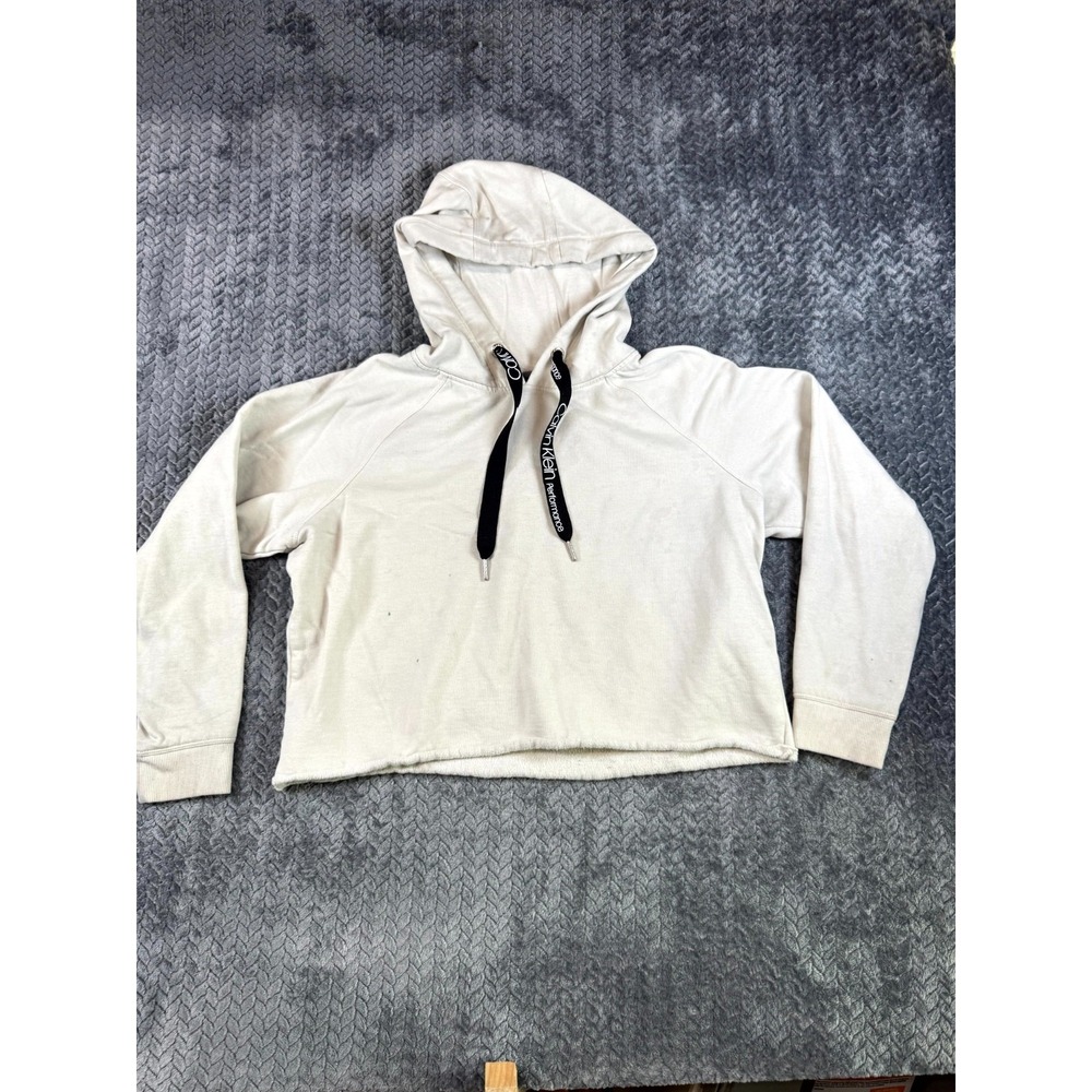 Calvin‎ Klein Performance Cropped Hoodie Womens Large White Cotton Raglan Sleeve